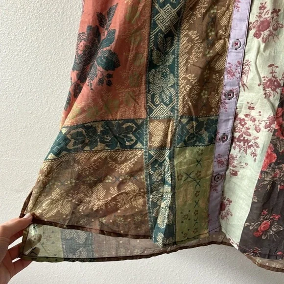 Free People We The Free Patchwork Floral Button Down Blouse Boho Cottagecore  XS - Picture 11 of 14